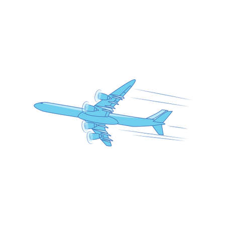 Iron bird plane in the sky. Jet plane with turbines. Vector illustration isolated on white background.のイラスト素材