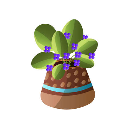 Homemade cute home plant in a beautiful colorful pot. Vector illustration isolated on white background.のイラスト素材