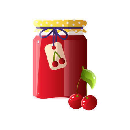 A jar of delicious sweet jam. Beautiful bank with your favorite delicacy. Vector illustration isolated on white background.のイラスト素材