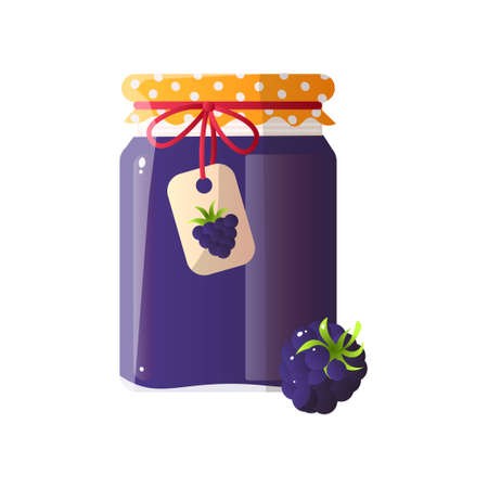 A jar of delicious sweet jam. Beautiful bank with your favorite delicacy. Vector illustration isolated on white background.のイラスト素材