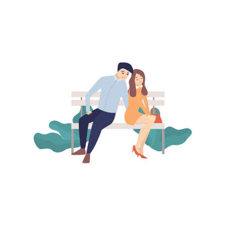 Young couple in love spends time on a date. Vector illustration isolated on white background.のイラスト素材