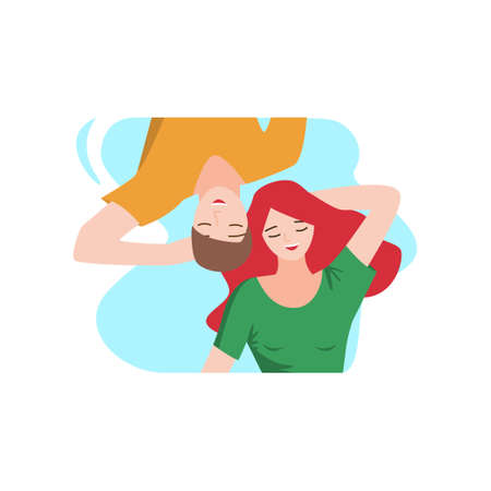 Young couple in love spends time on a date. Vector illustration isolated on white background.のイラスト素材