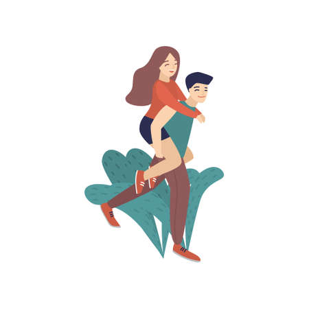 Young couple in love spends time on a date. Vector illustration isolated on white background.のイラスト素材