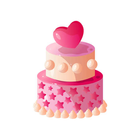 Pink Wedding or Birthday Cake, Sweet Tasty Dessert Vector Illustration Isolated on White Background.のイラスト素材