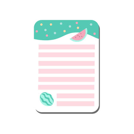 Cute Card with Place for Notes Decorated with Watermelons, Trendy Lined Template Can Be Used for Calendar Daily Planner, Note Paper, Organizer, Schedule Vector Illustrationのイラスト素材