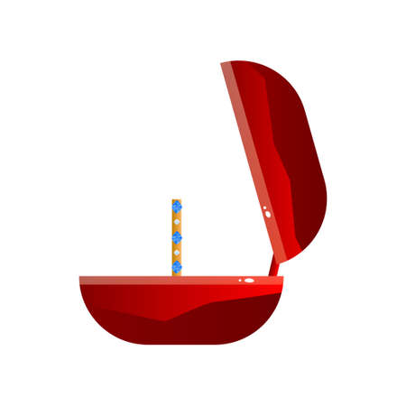 Red Velvet Opened Gift Box and Ring with Precious Stones, Jewelry Case, Side View Vector Illustration on White Background.のイラスト素材