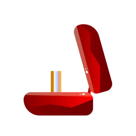Red Velvet Opened Gift Box with Ring, Jewelry Case, Side View Vector Illustration on White Background.のイラスト素材