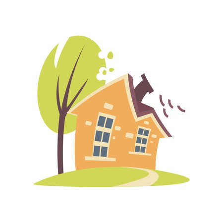 House under hurricane isolated on white backgroundのイラスト素材