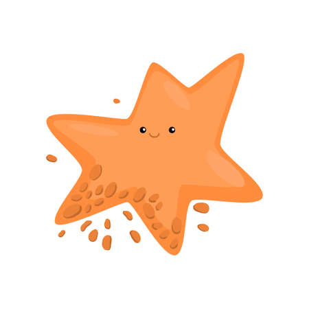 Star-shaped orange bacterium or virus in drops of liquid same color magnified under microscope. Smiling bacteria, germ, protist, microbe on white. Biology of illness, science of disease conceptのイラスト素材