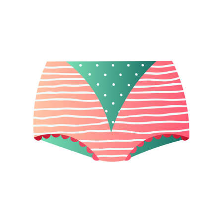 Cute retro panties in modern design. Striped maxi, high waist, control briefs with dots inset. Feminine underwear or teenager lingerie collection concept. Promotion card, advertising flyerのイラスト素材