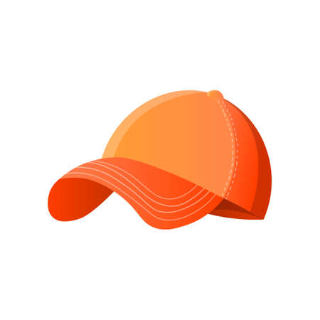Bright orange baseball cap isolated on white background. New unisex look for man or woman. Realistic luxury headwear for teens. Kids sportwear. Fashion concept.のイラスト素材