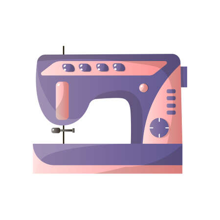 Modern sewing machine with different options isolated on white background. Equipment of dressmaker. Product print template in flat design styleのイラスト素材