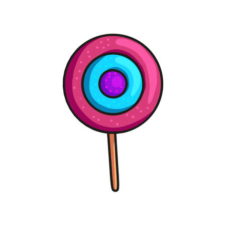 Fruit ice lollipop popsicles with round shape isolated on white background. Cartoon with dessert for food promotion, advertising design templateのイラスト素材