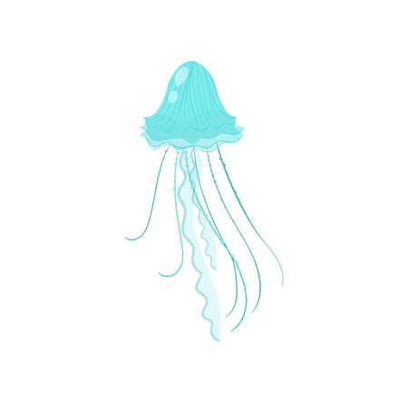 Cute sea colorful jellyfish swim in cold water near sand beach. Cartoon style. Vector illustration on white backgroundのイラスト素材