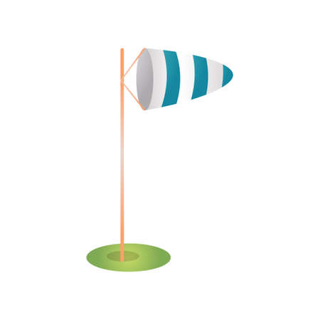 White blue windsock for measurement direction and power of wind at golf championship. Cartoon style. Vector illustration on white backgroundのイラスト素材