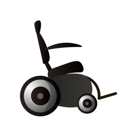 Modern powered by electric motor wheelchair for hospital use or home indoor. Cartoon style. Vector illustration on white backgroundのイラスト素材