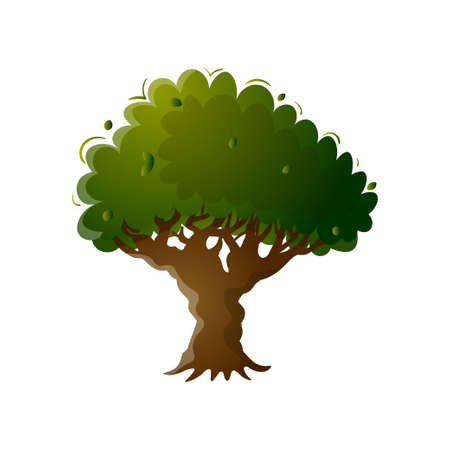 Old colorful green tree with brown stump and deep rootsのイラスト素材