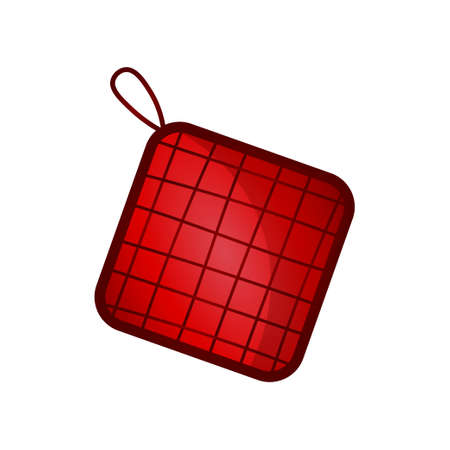 Red striped square textile material hot take tool, kitchen equipment. Cartoon style. Vector illustration on white backgroundのイラスト素材