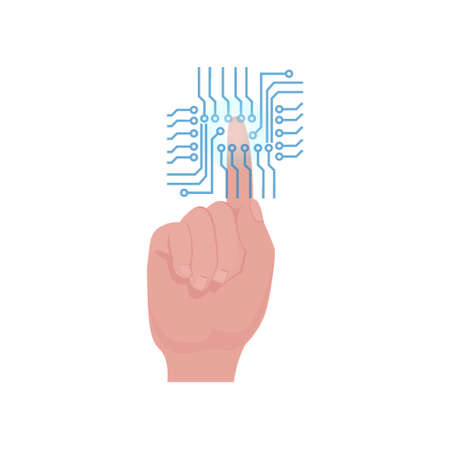Modern fingerprint technology scan hand soft finger, office security. Flat style. Vector illustration on white backgroundのイラスト素材