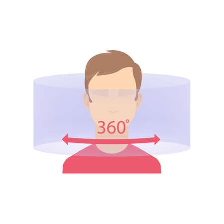 Man use 360 degree virtual reality or augmented reality at home room . Flat style. Vector illustration on white backgroundのイラスト素材