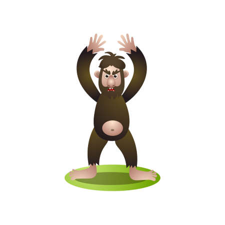 Furry brown bigfoot with hands up stay to protect his homeのイラスト素材