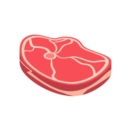 Raw cow steak, from city meat shop, for bbq party day. Isometric style. Vector illustration on white backgroundのイラスト素材