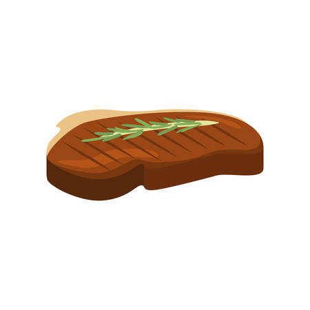 Grilled steak at home fireplace for lovely family, bbq party. Isometric style. Vector illustration on white backgroundのイラスト素材