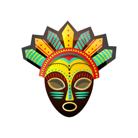 Cute colorful ritual african mask, with red, green, yellow colorのイラスト素材
