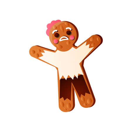 Tasty kid gingerbread with fresh nuts and milk chocolate and pink bow. Cartoon style. Vector illustration on white backgroundのイラスト素材