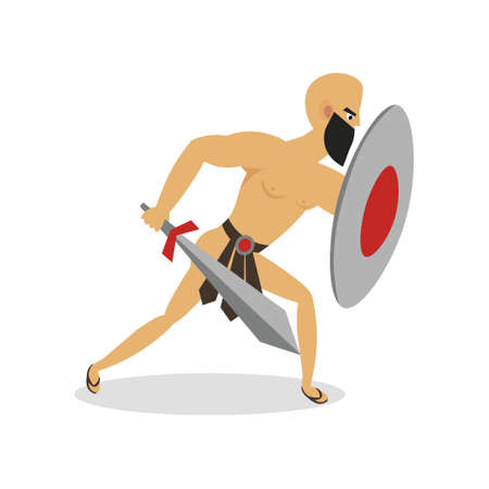 Bald man gladiator moving to attack his opponent with swordのイラスト素材