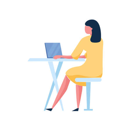 Young modern black hair woman in long yellow dressのイラスト素材