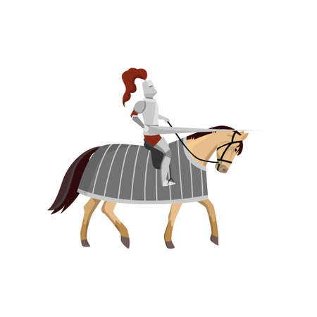 Old medieval knight in metal steel armor and long spearのイラスト素材