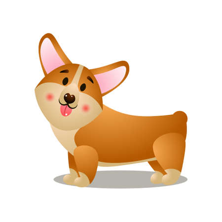 Side view of corgi dog viewing and smiling to ownerのイラスト素材