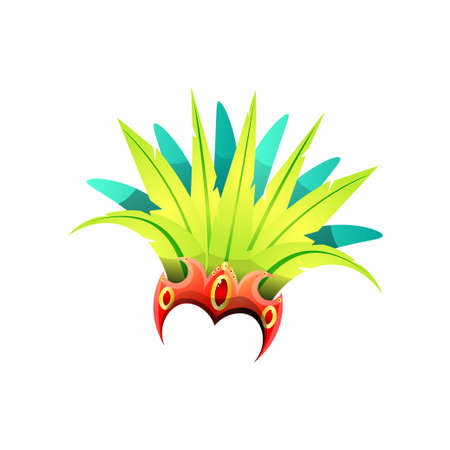 Carnival mask gold metal with long green feathersのイラスト素材