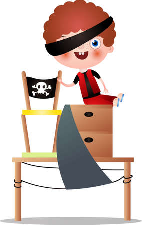 Red hair boy with black eye band play pirateのイラスト素材