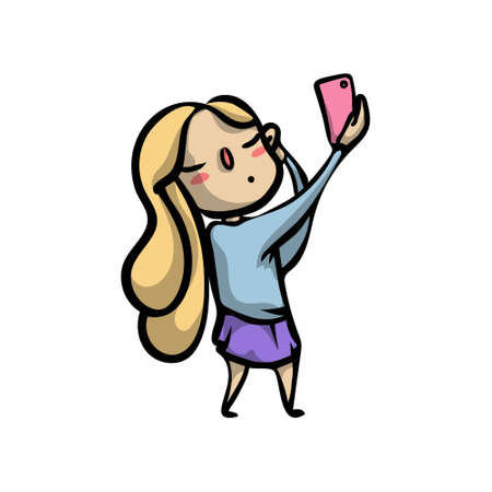 Cute sexy blonde girl with long hair make selfieのイラスト素材