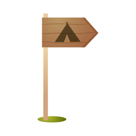 Camping wood sign board, show direction to placeのイラスト素材