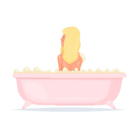 Cute sexy blonde girl is take a bath in pink bathtubのイラスト素材