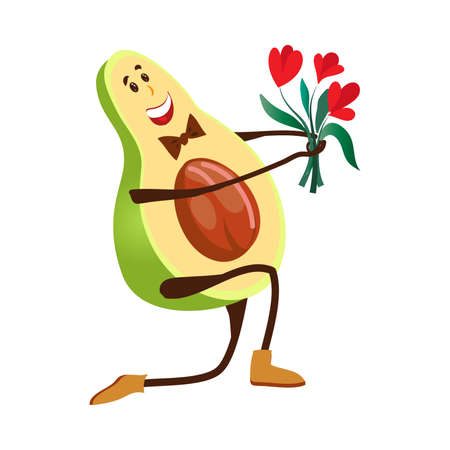 Elegant avocado character give a bouquet of flowerのイラスト素材