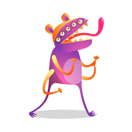 Alien colorful monster with five eyes and four handsのイラスト素材