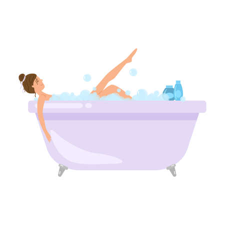 Cute sexy girl take a bath in foam bathtubのイラスト素材