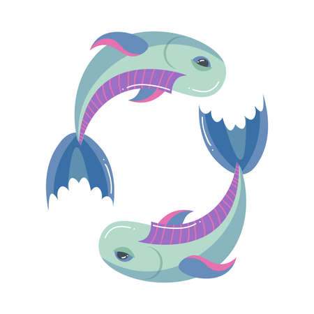 Two colorful fish, pisces zodiac sign, modern signのイラスト素材