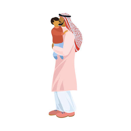 Muslim arabic father man take in hands his sonのイラスト素材
