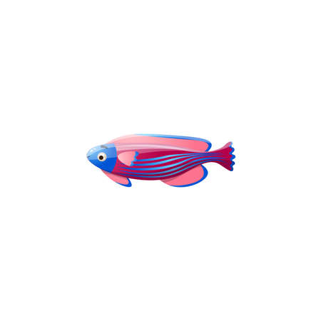 Multi-colored tropical underwater fish. Cute cartoon of exotic sea fish.Isolated raster icon...