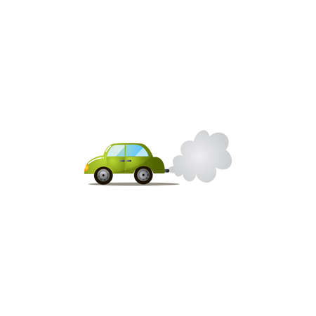 Car exhaust, co2, smoke. Raster illustration in cartoon style on white backgroundのイラスト素材