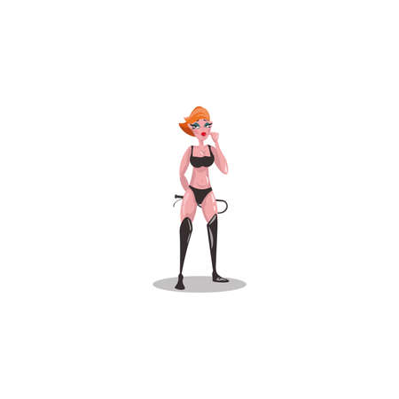 BDSM mistress woman. Raster illustration in flat cartoon styleのイラスト素材