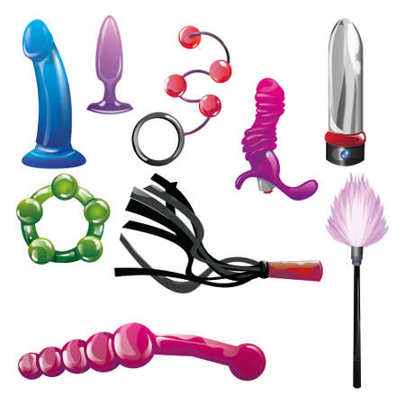 Set of sex toys. Raster illustration in flat cartoon styleのイラスト素材