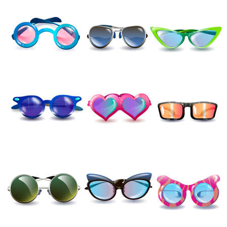 Modern design sunglasses with colorful lenses and frames setのイラスト素材