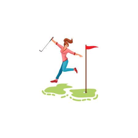 Young woman feeling happy with golf game result vector illustrationのイラスト素材