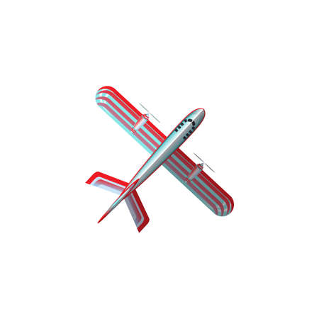 Hand drawn red and silver industrial airplane aircraft bottom view over white background vector...